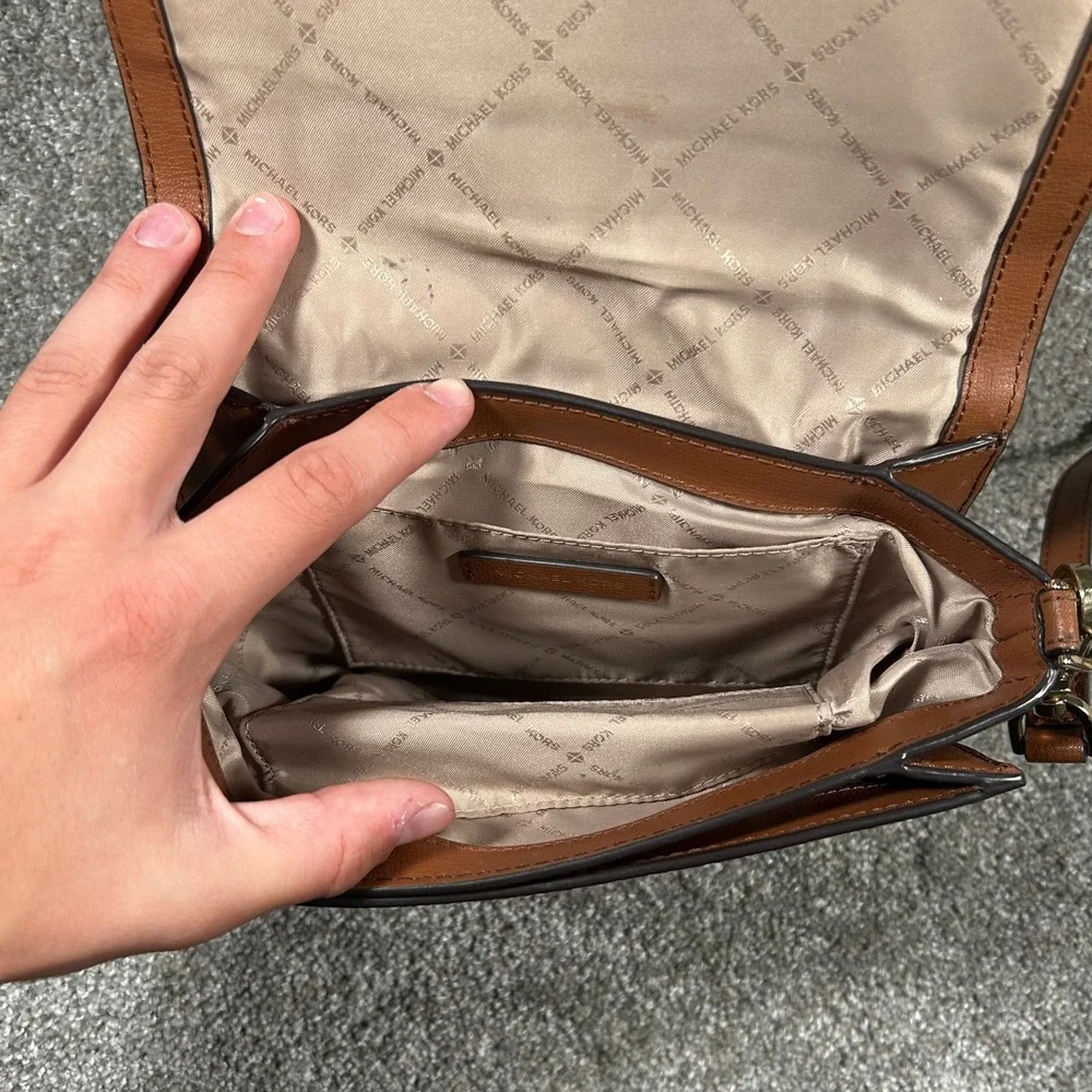 Michael Kors Brown Leather Crossbody Bag Flap Top Gold Tone Hardware